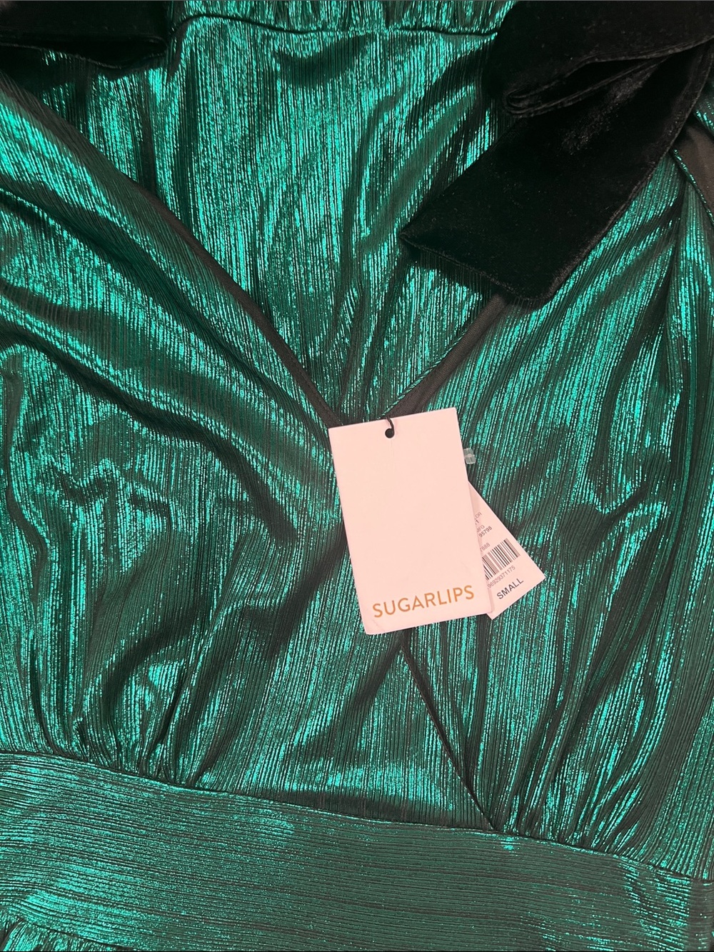 NWT Liquid Satin Emerald Green Metallic V-Neck Maxi Dress - Picture 8 of 8